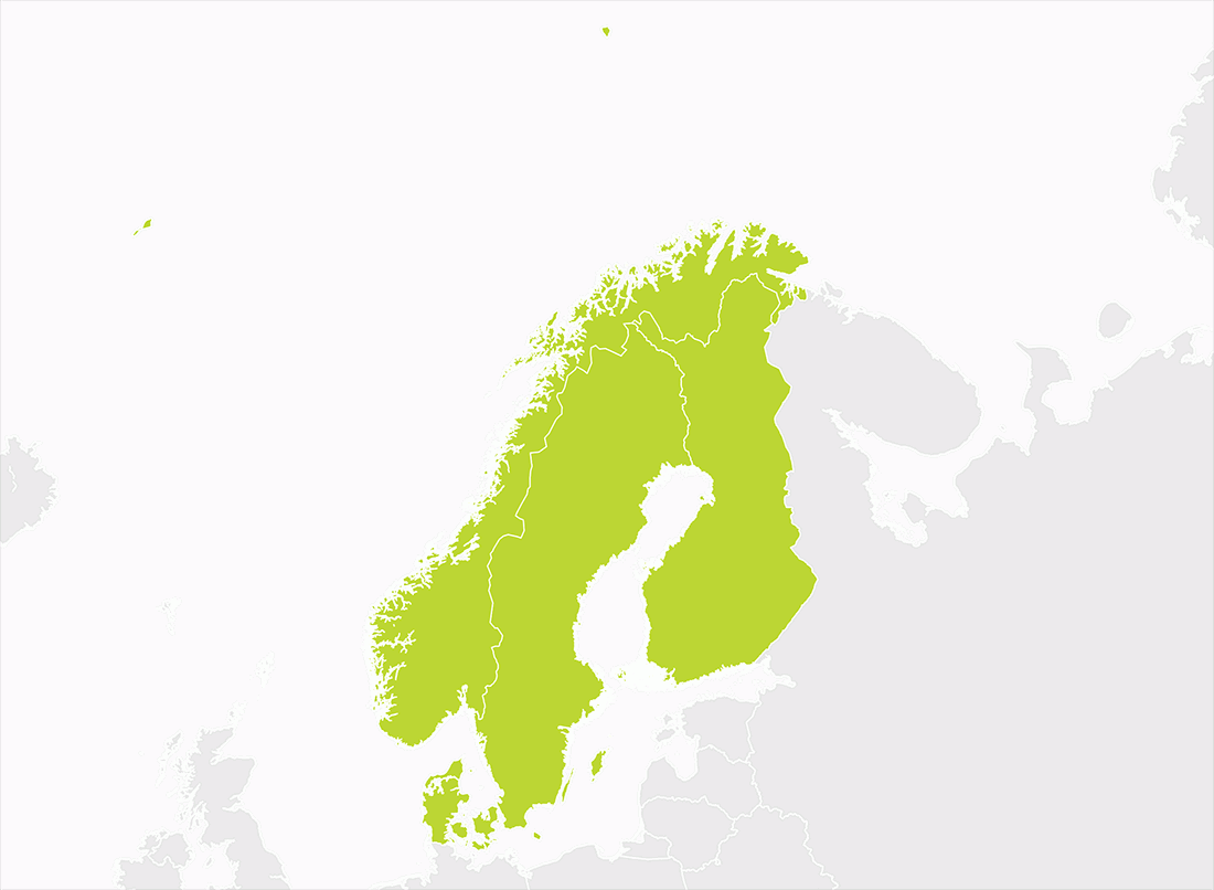 Map of Scandinavia (Denmark, Finland, Norway & Sweden)